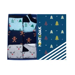 Mint & Oak Men Unisex Pack Of 6 Patterned Cotton Calf-Length Socks-16