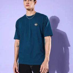 Difference of Opinion Teal Loose Fit Graphic Print Oversized Cotton Crew T-Shirt-image-7