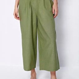 Cover Story Green Linen Regular Fit High Rise Culottes-picture-47