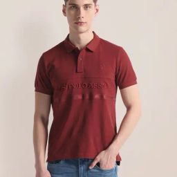 U.S. Polo Assn. Maroon Slim Fit Self Design Polo T-Shirt-image-82