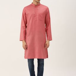 Molly & Michel Men Pink Solid Cotton Straight Kurta-image-10