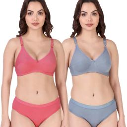 AROUSY Pink & Blue Cotton Bra Panty Set - Pack Of 2-picture-17