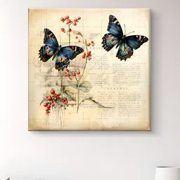 Myntra Elegant Homes Beige & Pink Butterfly Canvas Wall Art-image-34