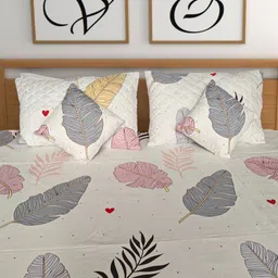 CG HOMES Beige & Yellow Ethnic Motifs 180 TC Queen Bedsheet with 2 Pillow Covers-image-57