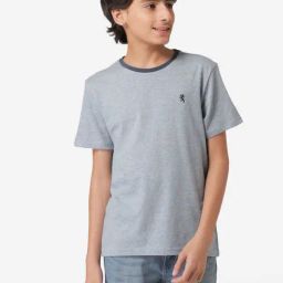Red Tape Boys Slate Blue Melange Solid T-Shirt-image-60