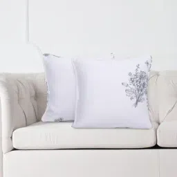 SWAYAM Set of 2 Printed 240 TC Pure Cotton Grey,White Floral Cushion Cover-image-6