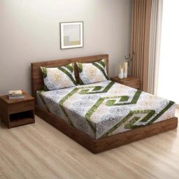 Swayam Vedic White & Green Pure Cotton 144 TC Double Bedsheet Set-image-4