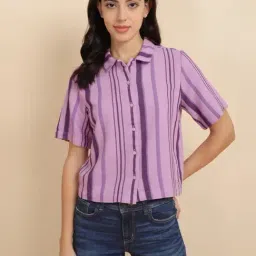 Allen Solly Purple Cotton Striped Shirt-image-4