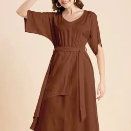 Moomaya Rust Regular Fit Wrap Dress-picture-2