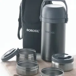 Borosil Grey  Hot-N-Fresh Stainless Steel Insulated Lunch Box Set of 4-image-98
