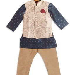 VASTRAMAY SISHU Golden & Persian Blue Printed Kurta Set-image-61