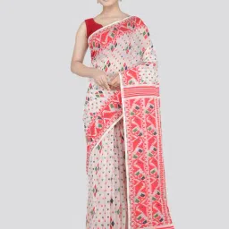 Pinkloom White Cotton Woven Saree-image-16
