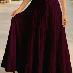 Moomaya Wine Regular Fit Skirt with Pockets-picture-21
