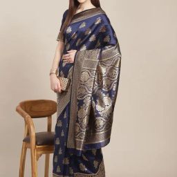 KSUT Blue Silk Woven Saree With Unstitched Blouse-image-95