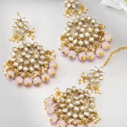 Peora Golden Pink Kundan Set for Women-image-34