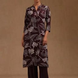 Soch Wine Rayon Floral Three-Quarter Sleeves Kurta-picture-33