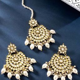 Peora Golden White Kundan Set for Women-image-16