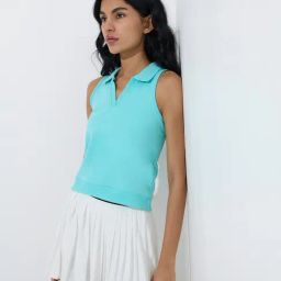 Studiofit by Westside Aqua Ribbed Cotton-Blend T-Shirt-picture-3