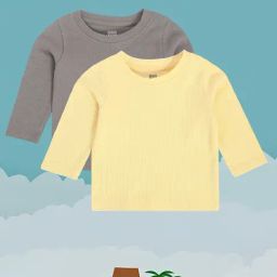 MINIKLUB Kids Yellow & Grey Solid Full Sleeves T-Shirt (Pack Of 2)-image-73