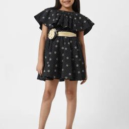 Nauti Nati Girls Black Cotton Graphic Regular Fit Dress-picture-0