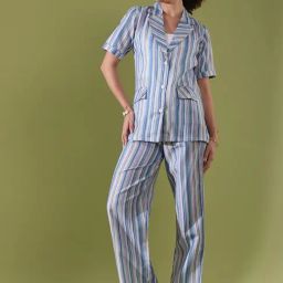 SELVIA White & Blue Striped Co-Ord Set-picture-16