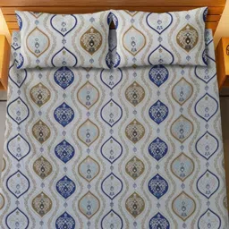 HARYANA HOOPS Beige & Blue Ethnic Motifs Printed 220 TC Queen Bedsheet Set 2.36m x 2.05m-image-32