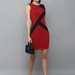 Allen Solly Red & Black Color-Block Bodycon Dress image 4