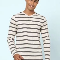 Ajile by Pantaloons Oat Melange Cotton Slim Fit Striped Lounge T-Shirt-image-80