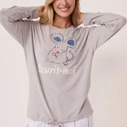 La Vie En Rose Grey Printed T-Shirt-image-4