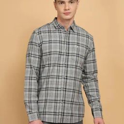 Wrangler Grey Cotton Regular Fit Checks Shirt-image-65