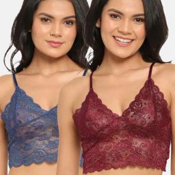 N-Gal Maroon & NavyBlue Lace Work Bralette Bras - Pack Of 2-image-103
