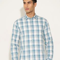 Peregrine By Pantaloons Teal Regular Fit Checks Shirt-picture-26