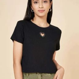 Coolsters by Pantaloons Girls Jet Black Cotton Solid T-Shirts-picture-11