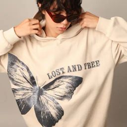 Only Beige Graphic Print Oversized Hoodie-image-61