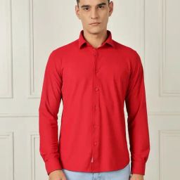 Thomas Scott Red Slim Fit Solid Shirt-image-104
