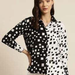 Qurvii Black & White Geometric Print Shirt-image-6