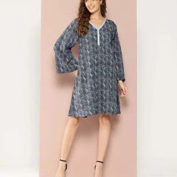 Qurvii Blue Animal Print Shift Dress-image-36