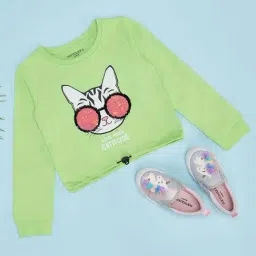 Pantaloons Junior Girls Opaline Green Cotton Printed Full Sleeves T-Shirts-image-78