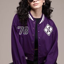 The Roadster Lifestyle Co. Printed Crop Varsity Jacket-image-54