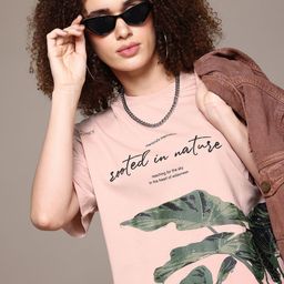 Roadster The Lifestyle Co Printed Drop-Shoulder Sleeves Tropical Pure Cotton T-shirt-image-4