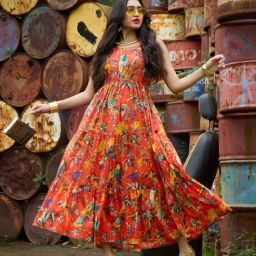 Globus Orange Cotton Embellished Midi Dress-image-90