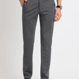Turtle Grey Knitted Ultra Slim Fit Self Design Trousers-image-62