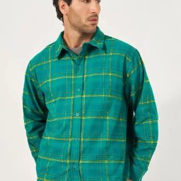 Styli Green Brushed Flannel Checkered Relaxed Fit Shirt-image-54