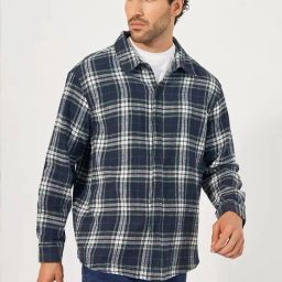 Styli Blue Lumberjack Brushed Flannel Checkered Relaxed Fit Shirt-image-37