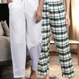 Kryptic White & Green Cotton Relaxed Fit Printed Lounge Pants - Pack of 2-image-93