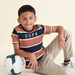 U.S. Polo Assn. Boys Orange Cotton Striped T-Shirt-image-56