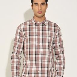 Peregrine By Pantaloons Brown Regular Fit Checks Shirt-picture-27
