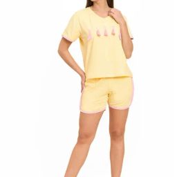 Sweet Dreams Mellow Yellow Cotton Printed T-Shirt Shorts Set-image-15