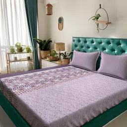 KLOTTHE Purple Geometric 400 TC King Bedsheet with 2 Pillow Covers-30