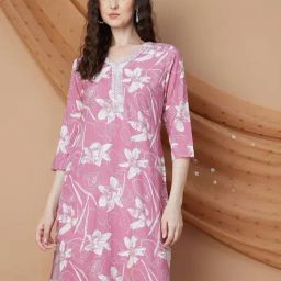 Melange By Lifestyle Pink Regular Fit Printed Kurtas-image-68